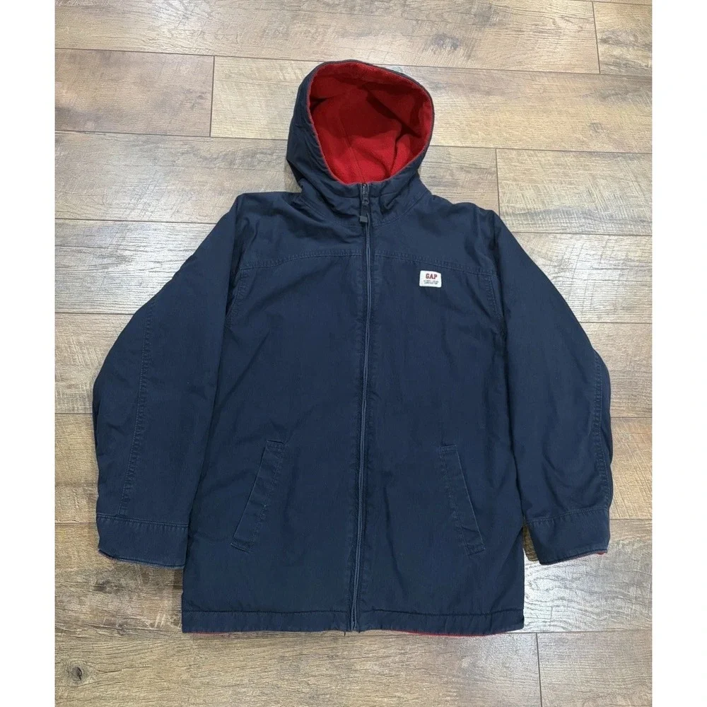 Vintage GAP Reversible Workwear Jacket Fleece Lined Medium‎ Navy Blue Red 2003